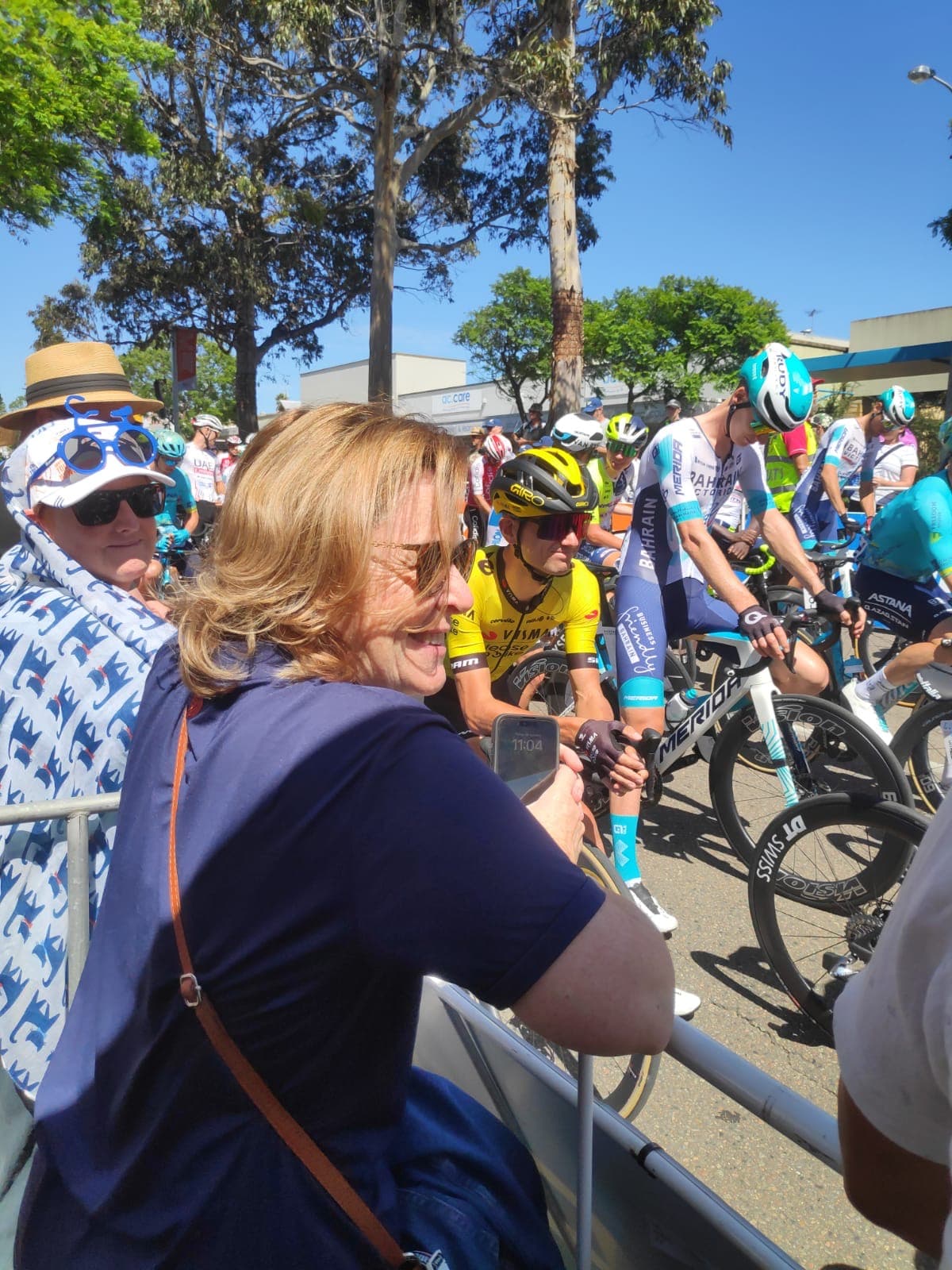 Cyclists from Visma, Bahrain, and Astana at Tour Down Under