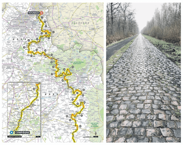 Paris-Roubaix route map and cobblestone sector