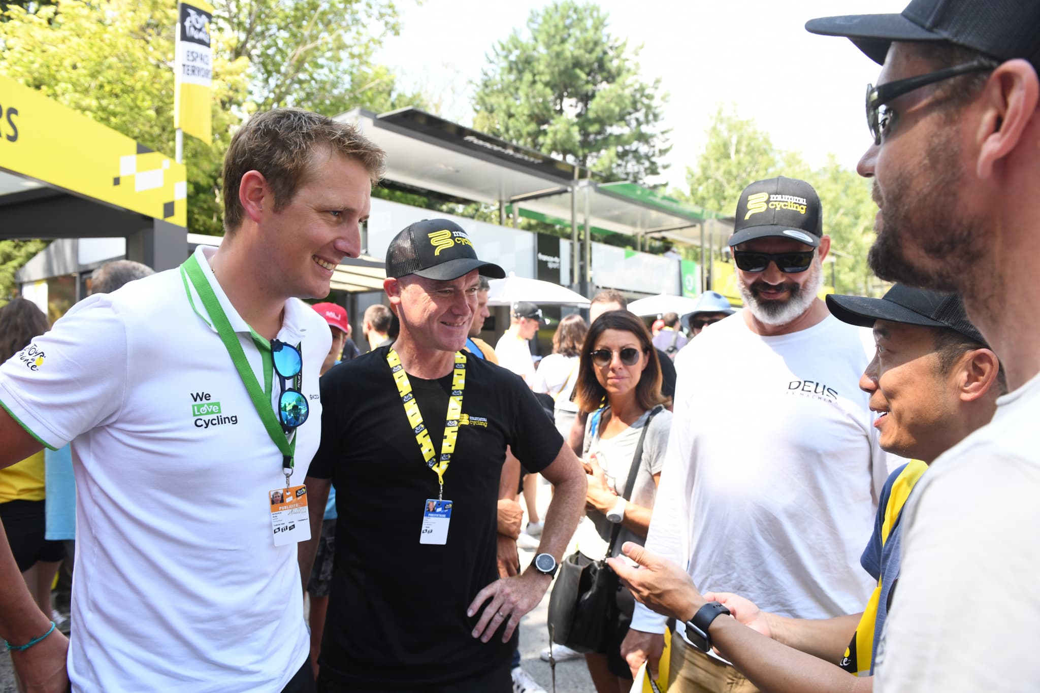Group of people wearing Mummu Cycling hats at Tour de France